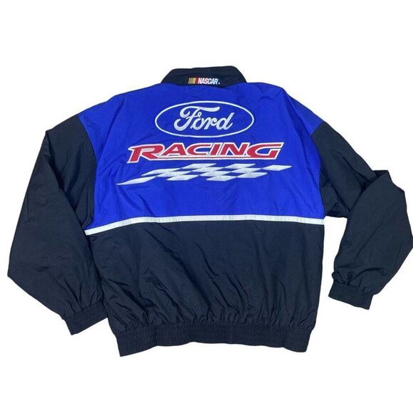 Vintage Nascar Ford Racing Coat Mens Size XL Hidden Hood - Picture 1 of 7